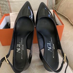 Brand new patent leather sling backs